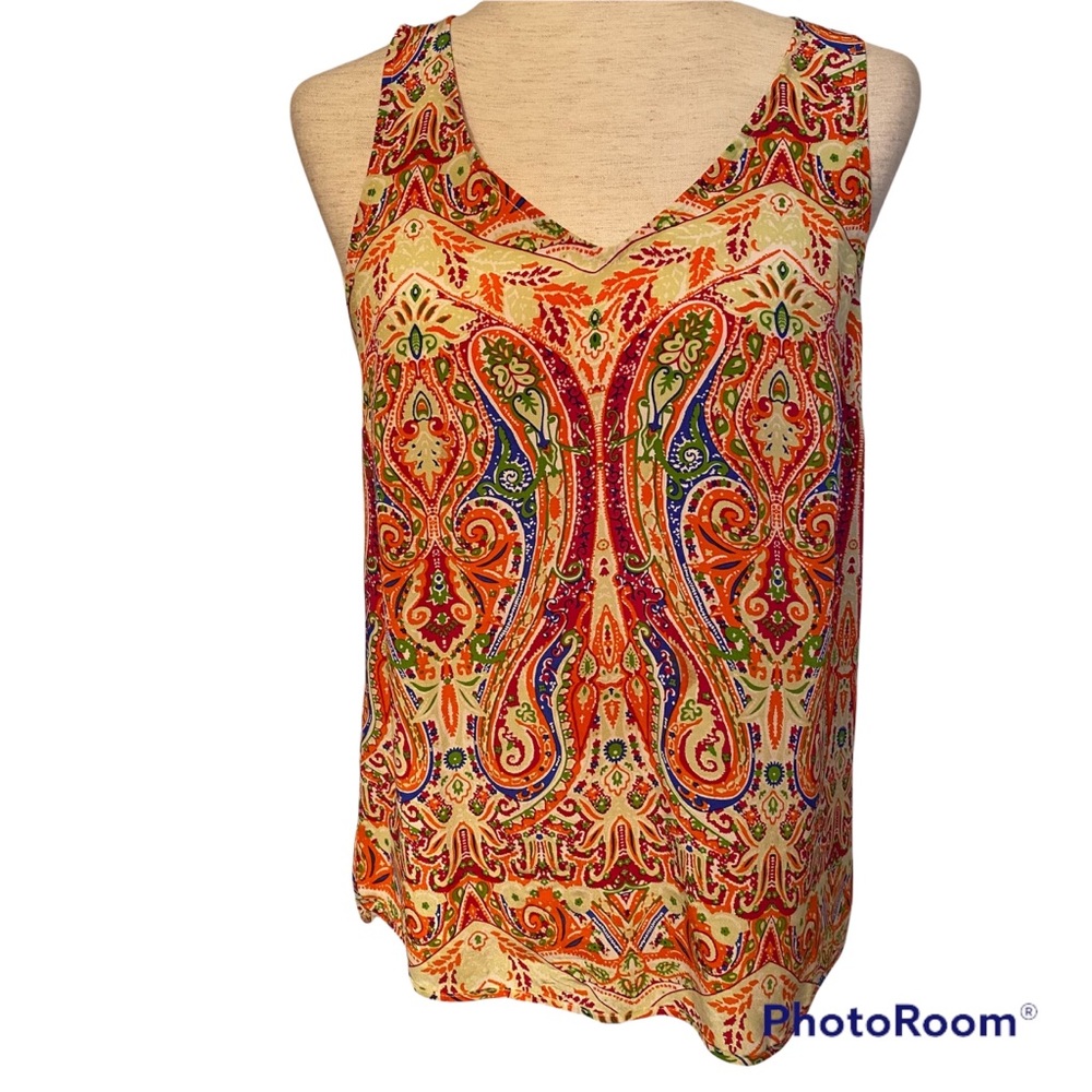 ELLIE KAI TOP BLOUSE SLEEVELESS TANK V-NECK GREEN BLUE PINK ORANGE BOHO Size 8